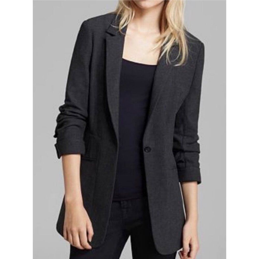 Elisabeth and James Women’s Gray Stretch Ponte Knit Boyfriend Blazer Size 12